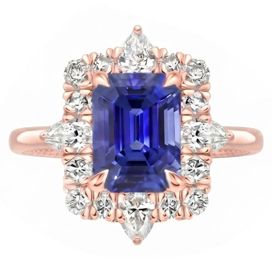 Anello a forma di fiore con zaffiro dello Sri Lanka da 4,25 carati e diamante