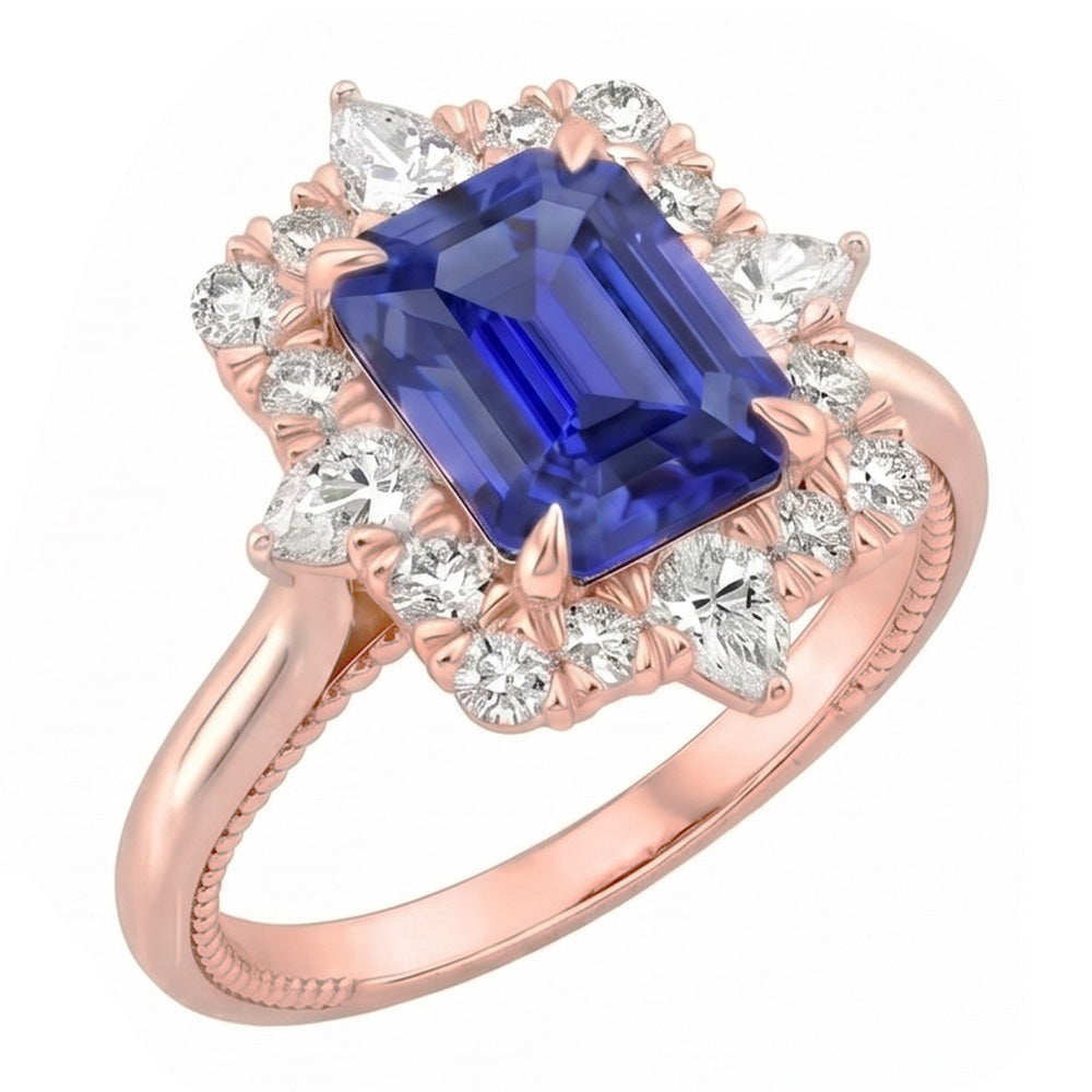 Anello a forma di fiore con zaffiro dello Sri Lanka da 4,25 carati e diamante