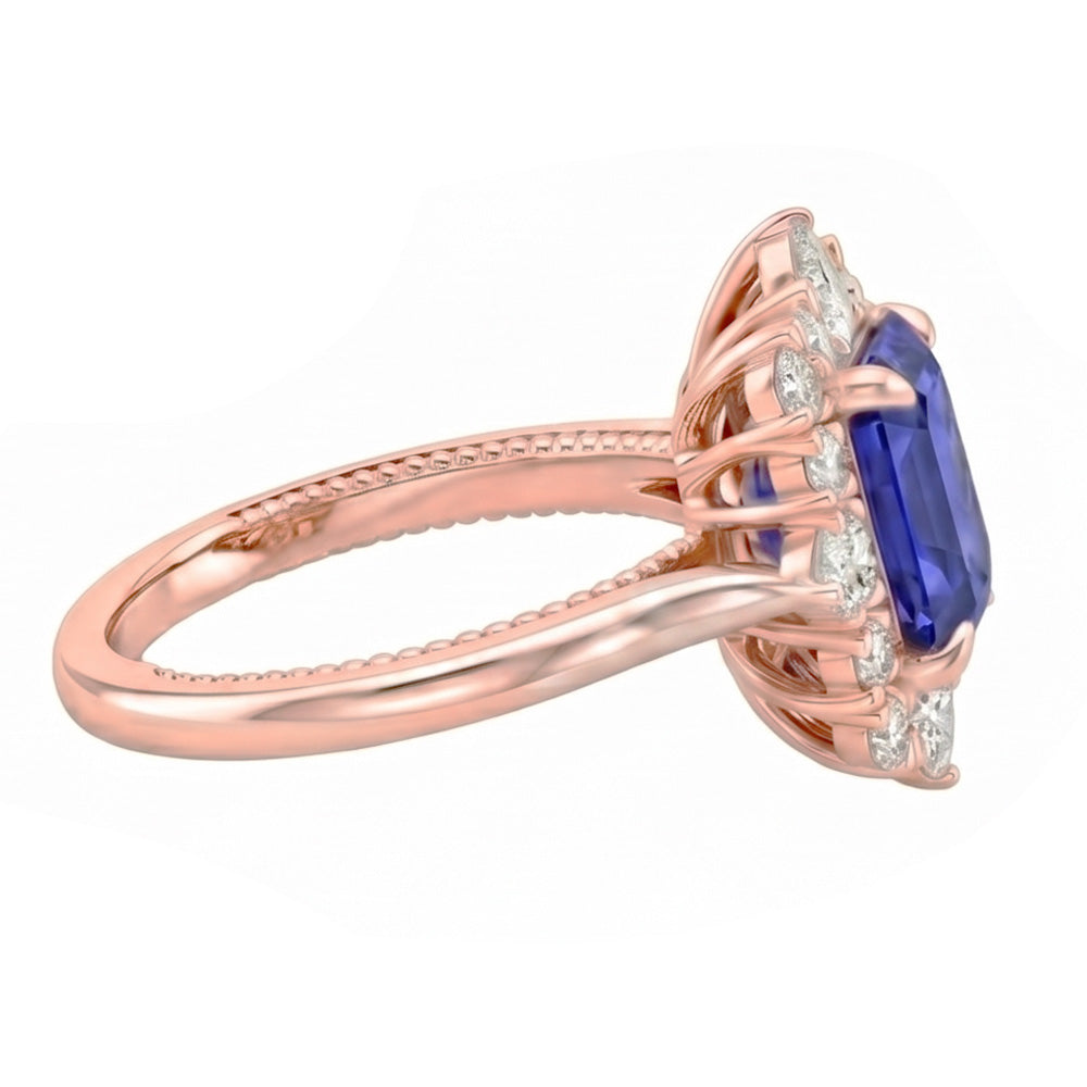 Anello a forma di fiore con zaffiro dello Sri Lanka da 4,25 carati e diamante