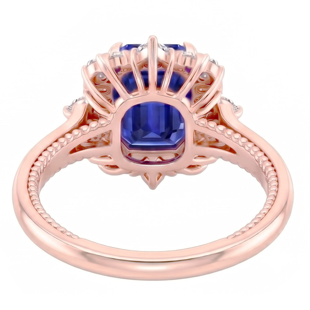 Anello a forma di fiore con zaffiro dello Sri Lanka da 4,25 carati e diamante
