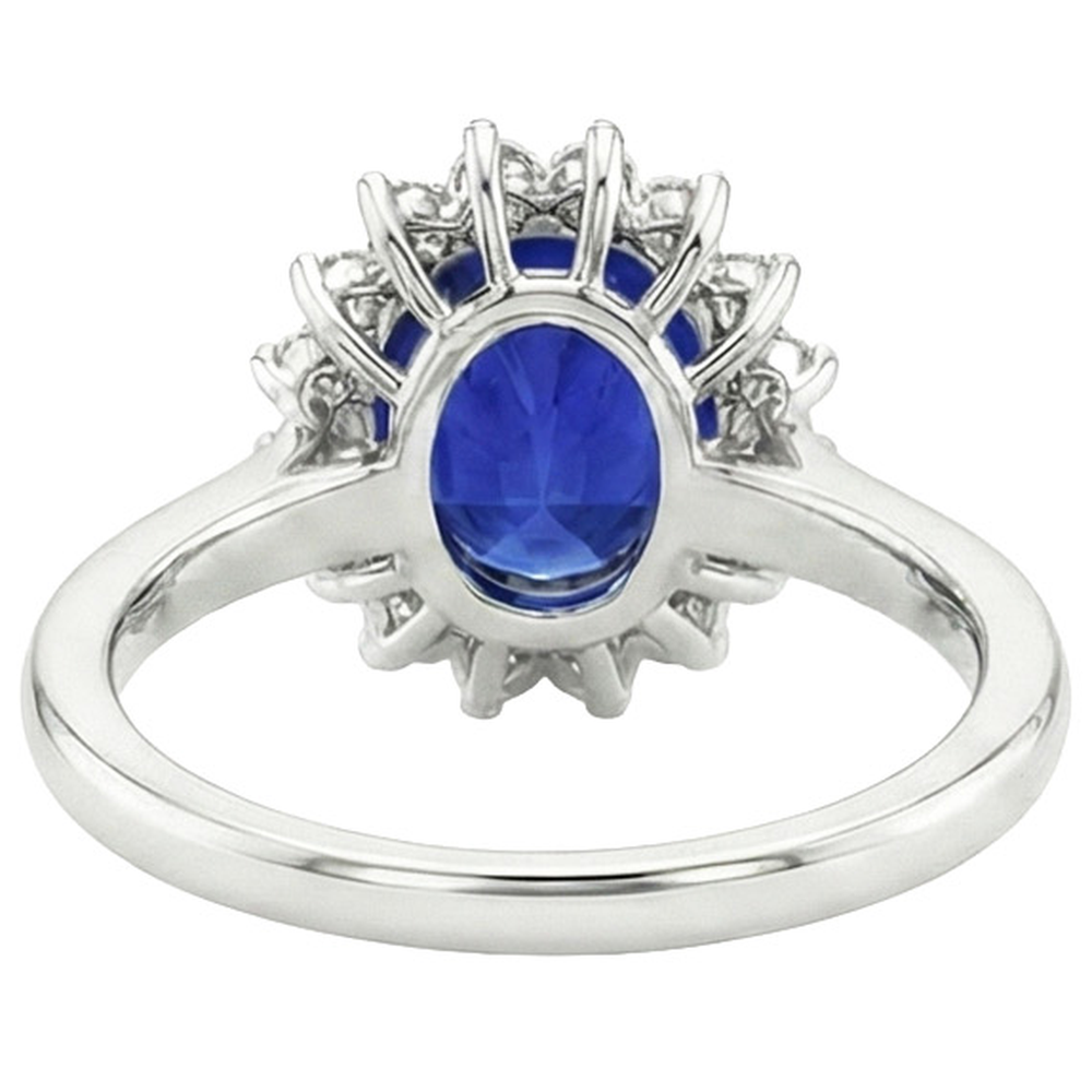 Anello a forma di fiore con zaffiro di Ceylon a 4 carati e diamante in oro bianco 14K