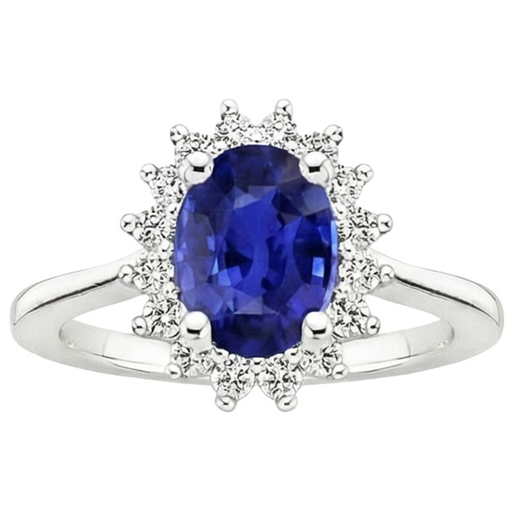 Anello a forma di fiore con zaffiro di Ceylon a 4 carati e diamante in oro bianco 14K