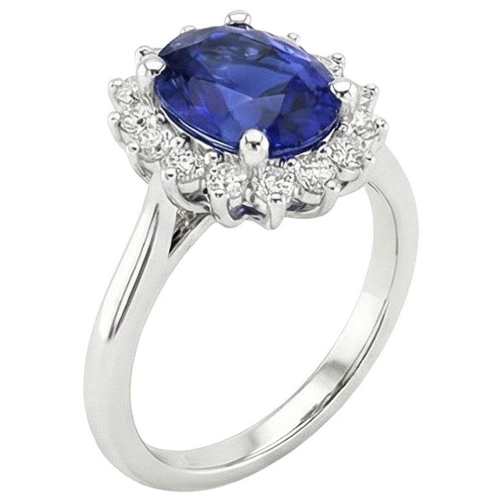 Anello a forma di fiore con zaffiro di Ceylon a 4 carati e diamante in oro bianco 14K