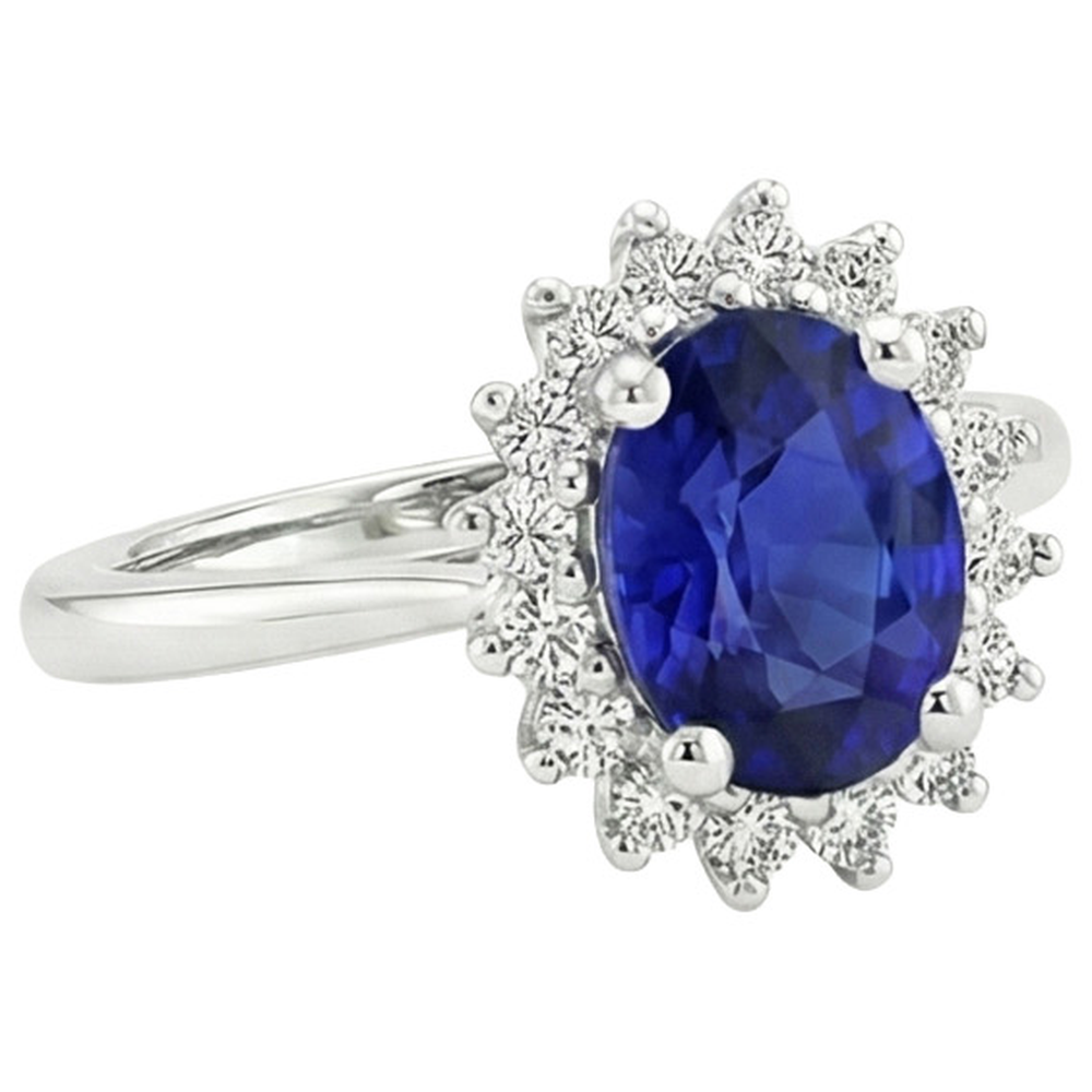 Anello a forma di fiore con zaffiro di Ceylon a 4 carati e diamante in oro bianco 14K