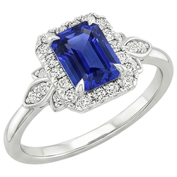 Anello a forma di fiore con zaffiro di Ceylon di smeraldo da 4,25 carati e diamante