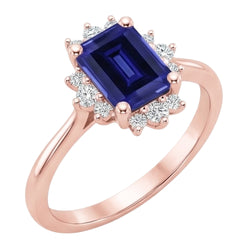 Anello a forma di fiore con zaffiro di Ceylon taglio smeraldo da 4 carati e diamante