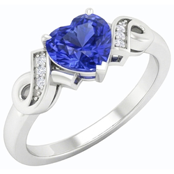 Anello a forma di nastro a forma di cuore con zaffiro dello Sri Lanka da 1,75 carati e diamante
