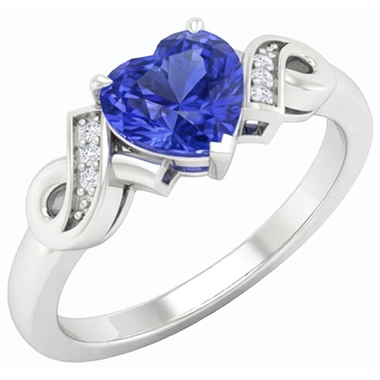 Anello a forma di nastro a forma di cuore con zaffiro dello Sri Lanka da 1,75 carati e diamante
