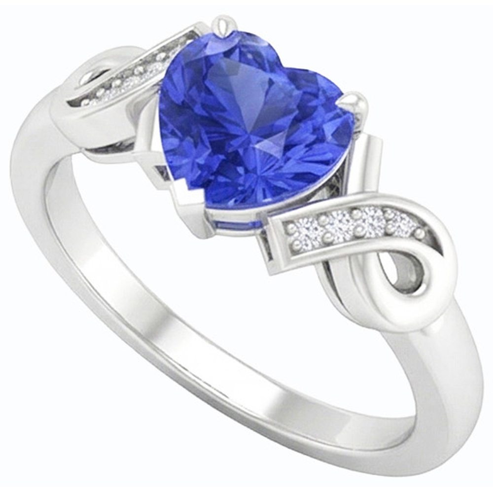 Anello a forma di nastro a forma di cuore con zaffiro dello Sri Lanka da 1,75 carati e diamante