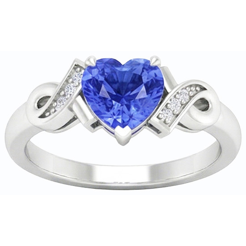 Anello a forma di nastro a forma di cuore con zaffiro dello Sri Lanka da 1,75 carati e diamante