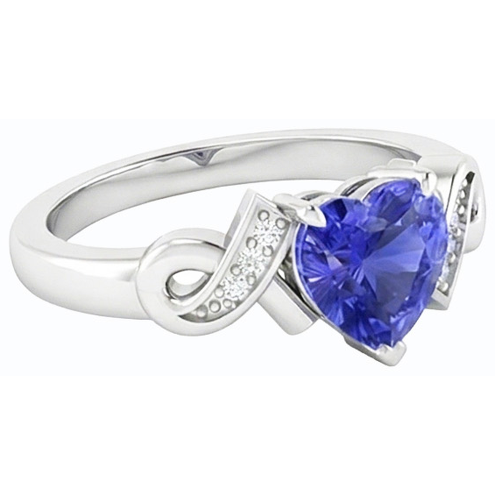 Anello a forma di nastro a forma di cuore con zaffiro dello Sri Lanka da 1,75 carati e diamante