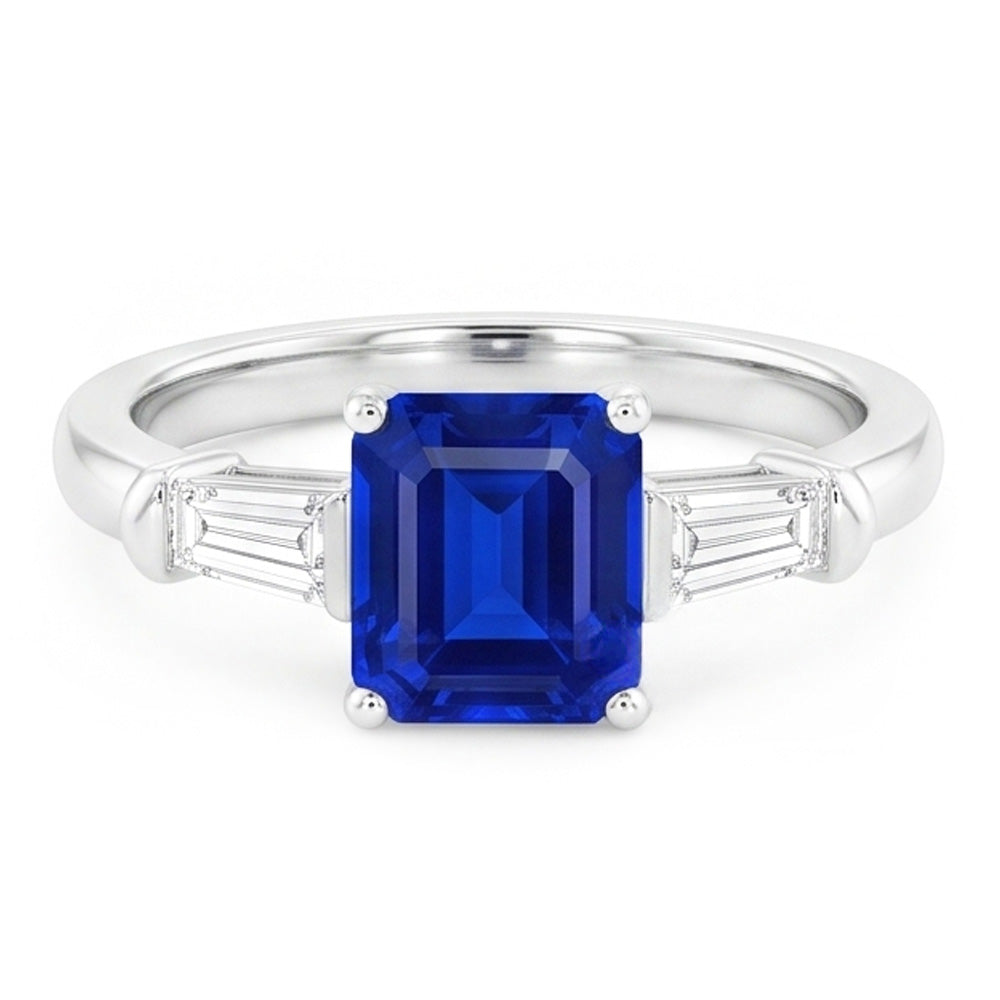 Anello a forma di smeraldo con tre diamanti baguette da 1,25 carati e oro bianco 14K