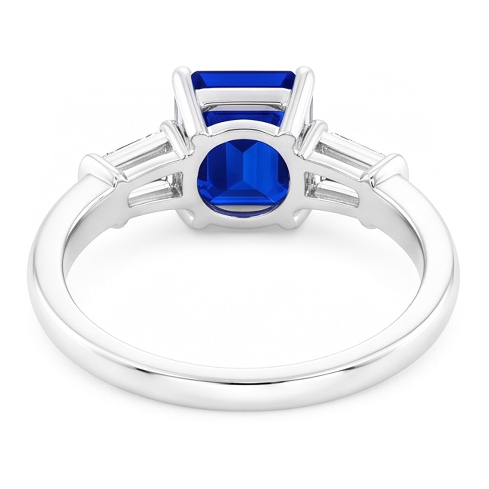 Anello a forma di smeraldo con tre diamanti baguette da 1,25 carati e oro bianco 14K