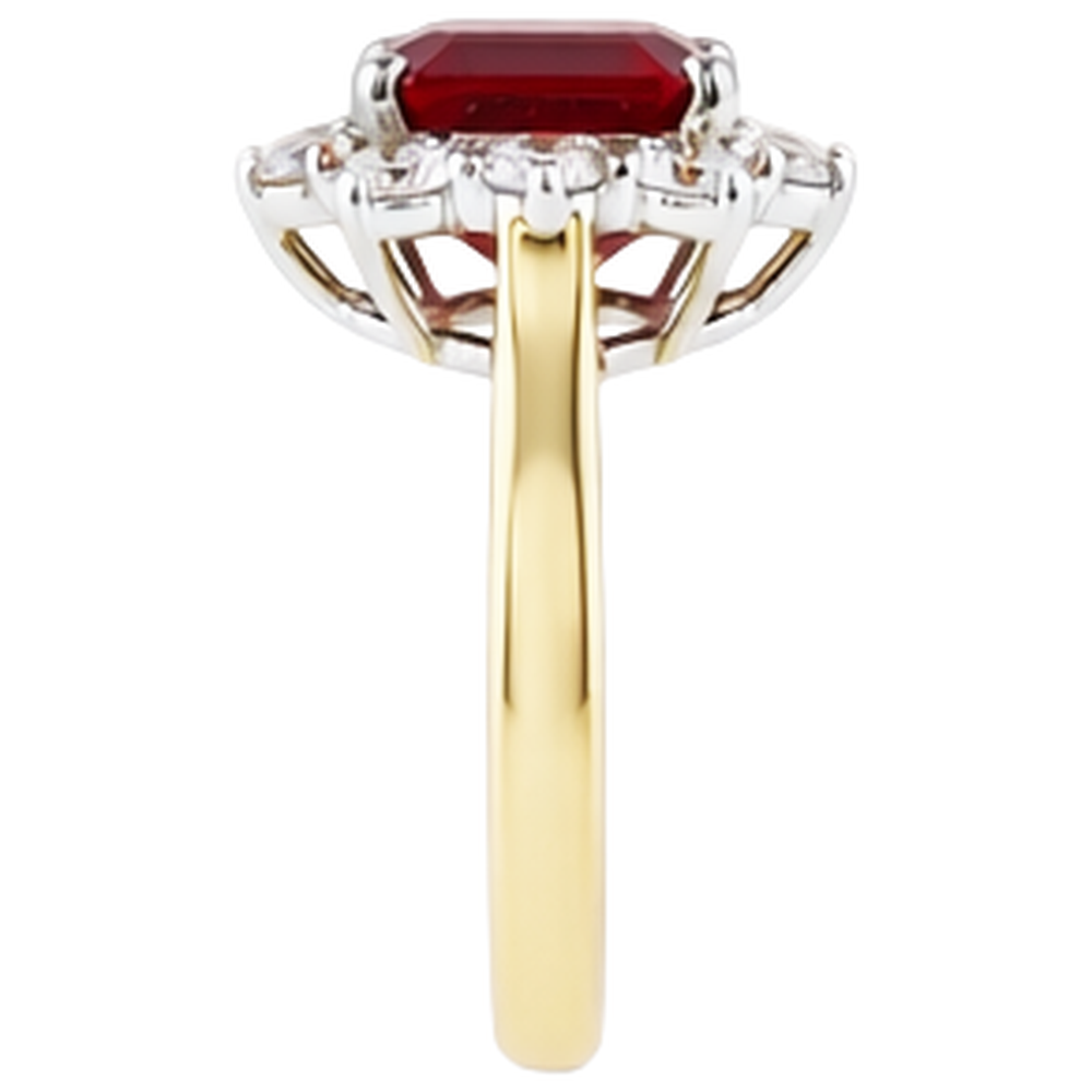 Anello a forma di smeraldo rosso rubino con diamanti rotondi 7.45 carati in oro