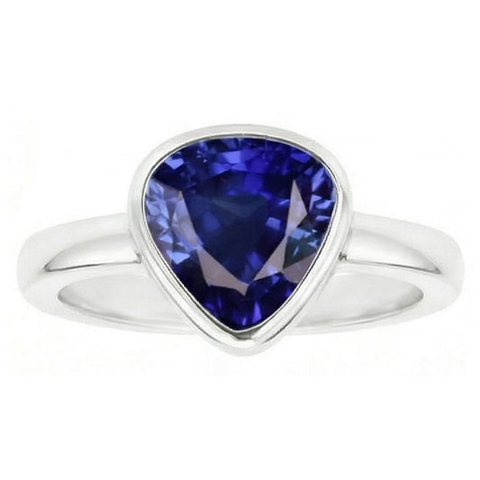 Anello a forma di solitario con set di lunetta trilioni di zaffiri blu da 2 carati