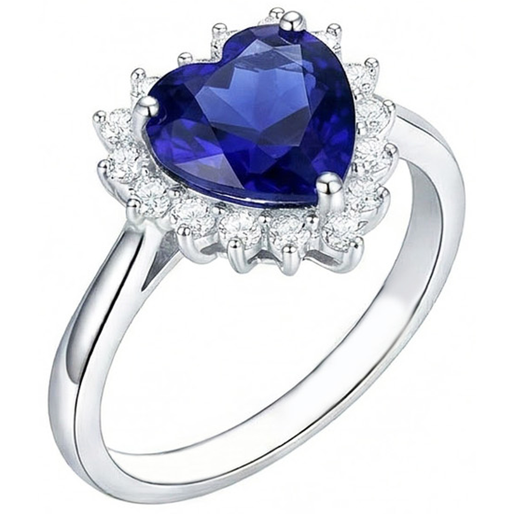 Anello a forma di stella con diamanti naturali zaffiro blu da 2,50 carati in oro bianco 14K