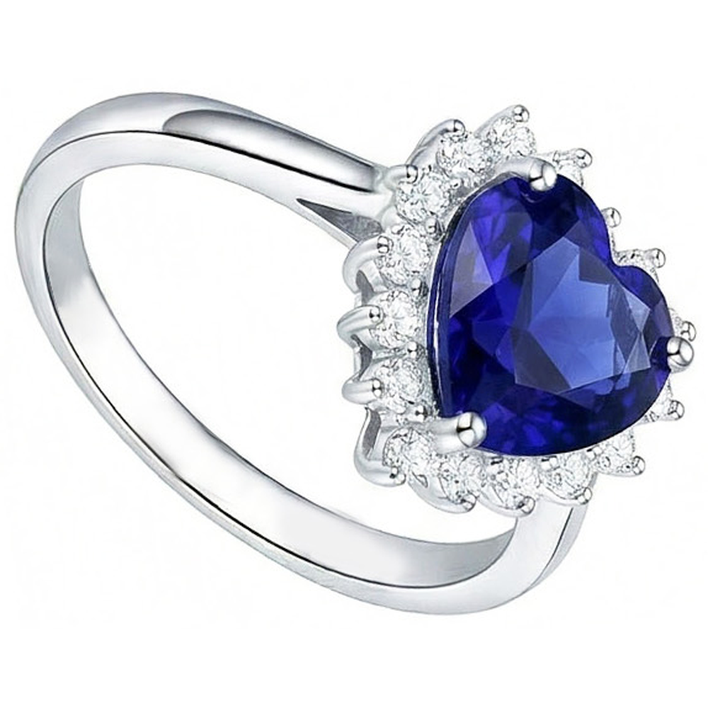 Anello a forma di stella con diamanti naturali zaffiro blu da 2,50 carati in oro bianco 14K