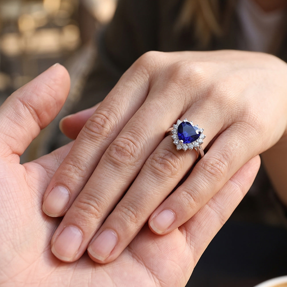 Anello a forma di stella con diamanti naturali zaffiro blu da 2,50 carati in oro bianco 14K