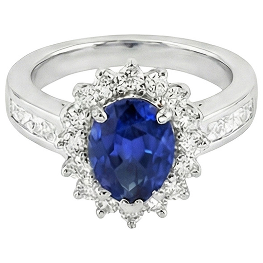 Anello a forma di stella con zaffiro blu da 3,50 carati e diamanti incastonati