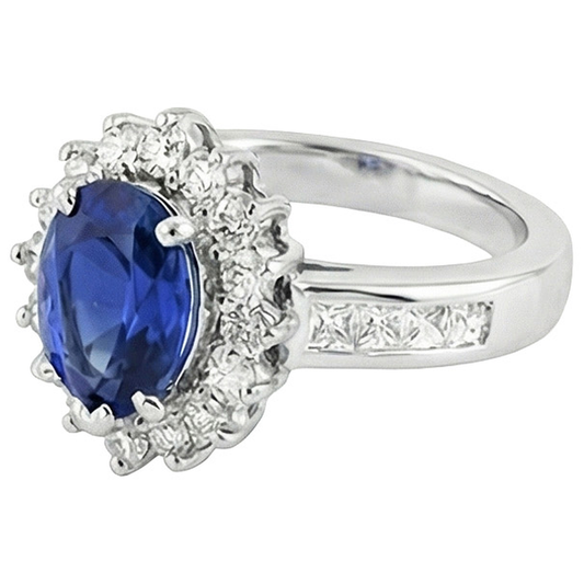 Anello a forma di stella con zaffiro blu da 3,50 carati e diamanti incastonati
