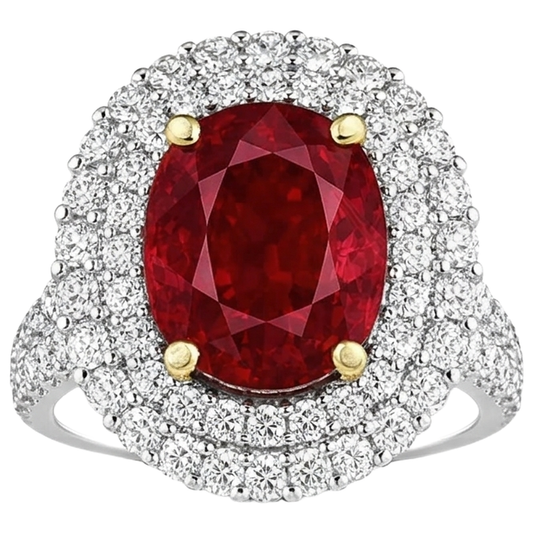 Anello a griffe con rubini rossi da 6 Ct con diamanti incastonati in oro 14K