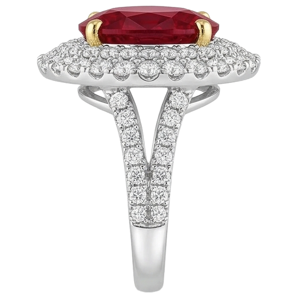 Anello a griffe con rubini rossi da 6 Ct con diamanti incastonati in oro 14K