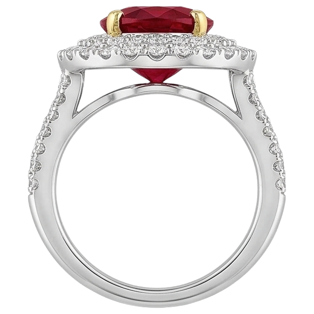 Anello a griffe con rubini rossi da 6 Ct con diamanti incastonati in oro 14K