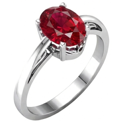 Anello a griffe taglio ovale con rubino rosso da 2 carati 14K WG