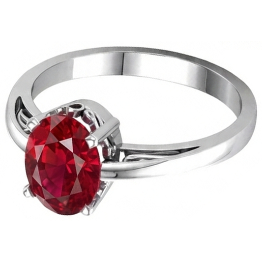 Anello a griffe taglio ovale con rubino rosso da 2 carati 14K WG