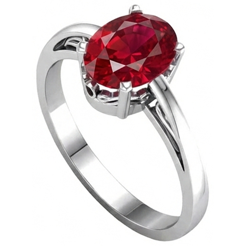 Anello a griffe taglio ovale con rubino rosso da 2 carati 14K WG