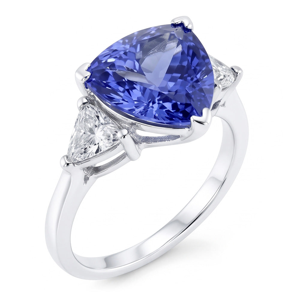 Anello a tre pietre con diamante blu a taglio brillante 6,5 carati WG 14K