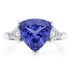 Anello a tre pietre con diamante blu a taglio brillante 6,5 carati WG 14K