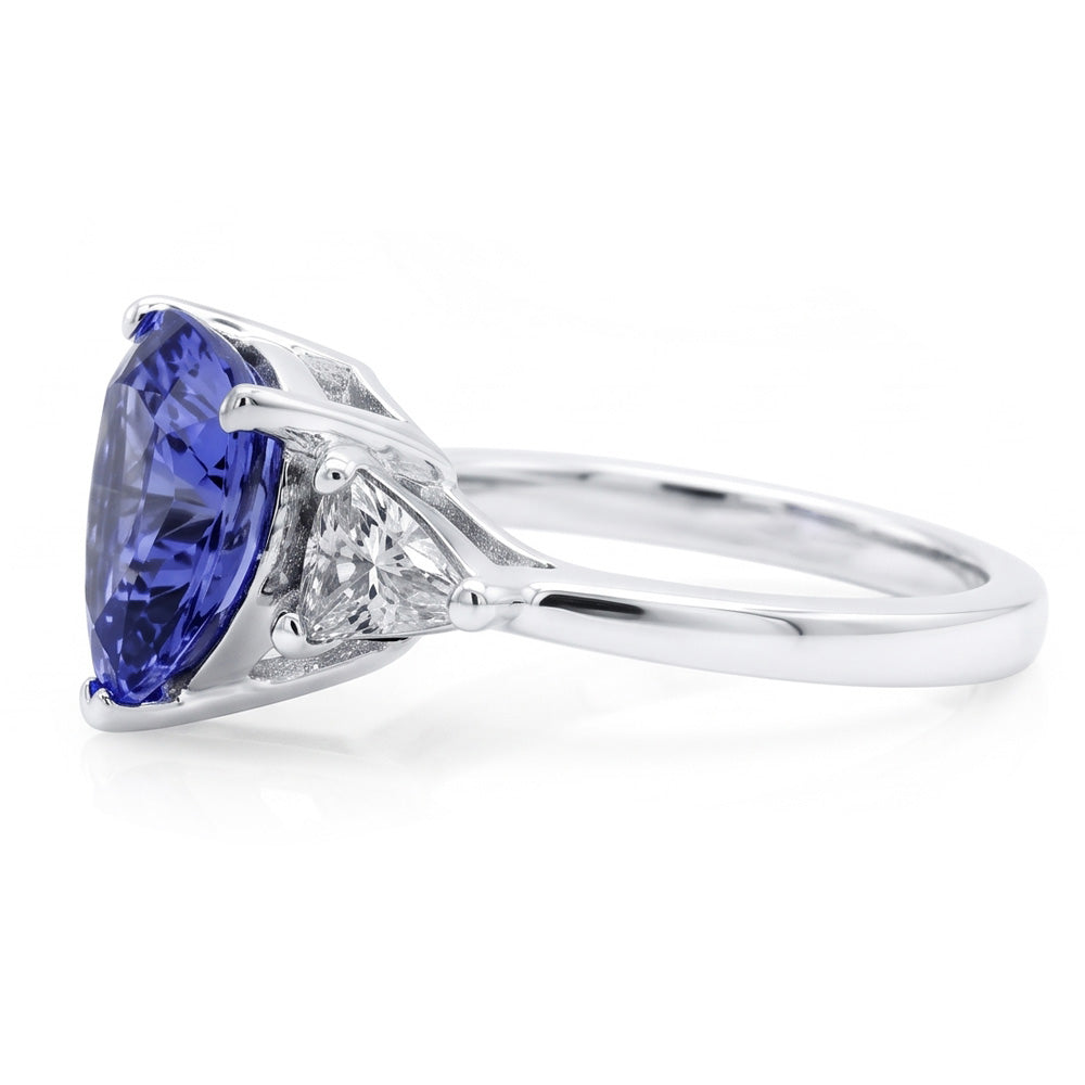 Anello a tre pietre con diamante blu a taglio brillante 6,5 carati WG 14K