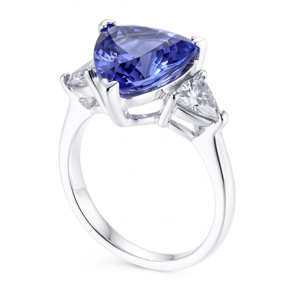 Anello a tre pietre con diamante blu a taglio brillante 6,5 carati WG 14K