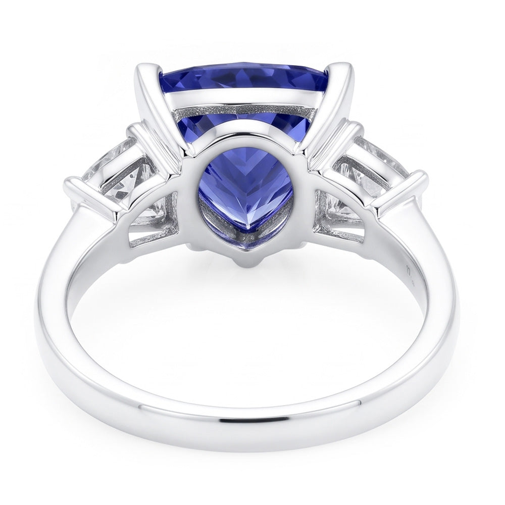 Anello a tre pietre con diamante blu a taglio brillante 6,5 carati WG 14K