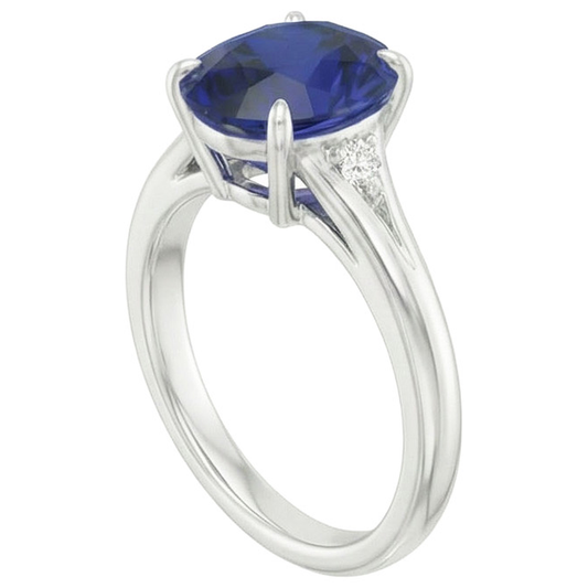 Anello a tre pietre con gambo diviso in zaffiro dello Sri Lanka ovale da 2,75 carati
