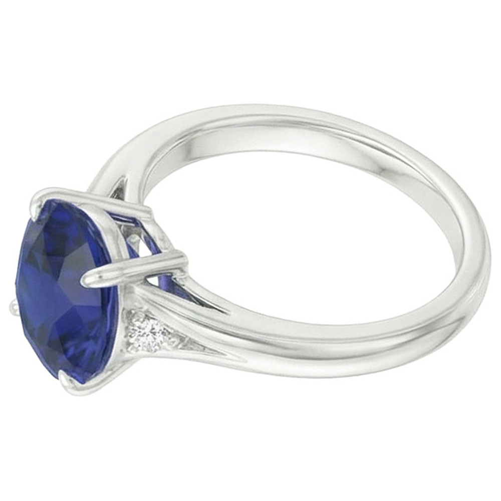 Anello a tre pietre con gambo diviso in zaffiro dello Sri Lanka ovale da 2,75 carati