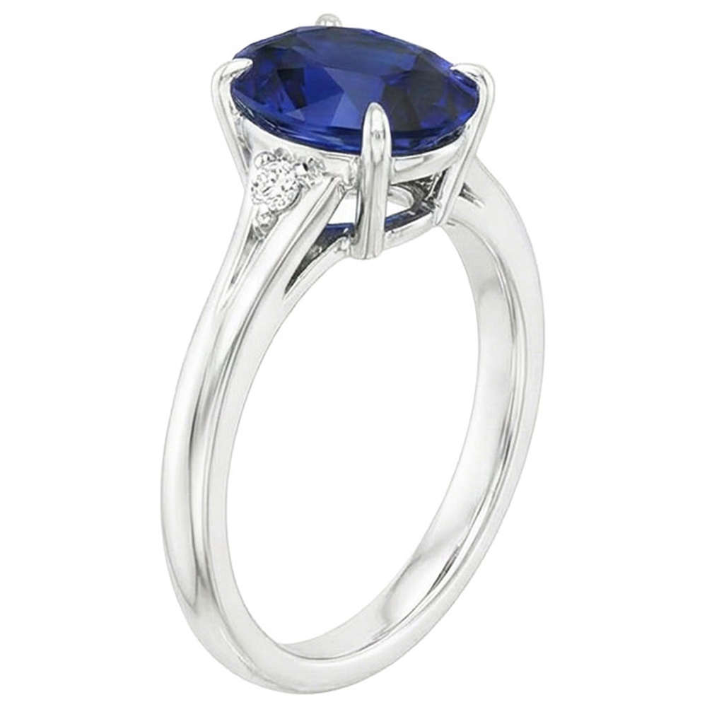 Anello a tre pietre con gambo diviso in zaffiro dello Sri Lanka ovale da 2,75 carati