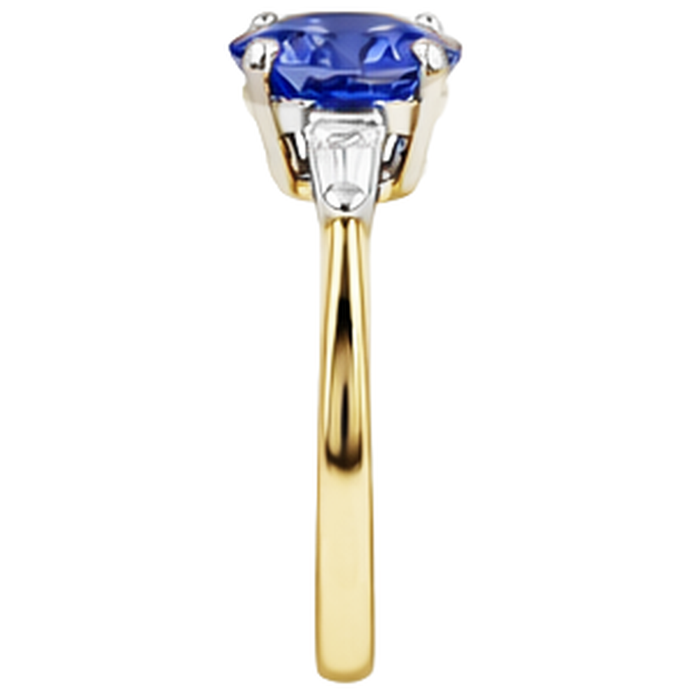 Anello a tre pietre con tanzanite e diamanti baguette da 2.55 carati 14K