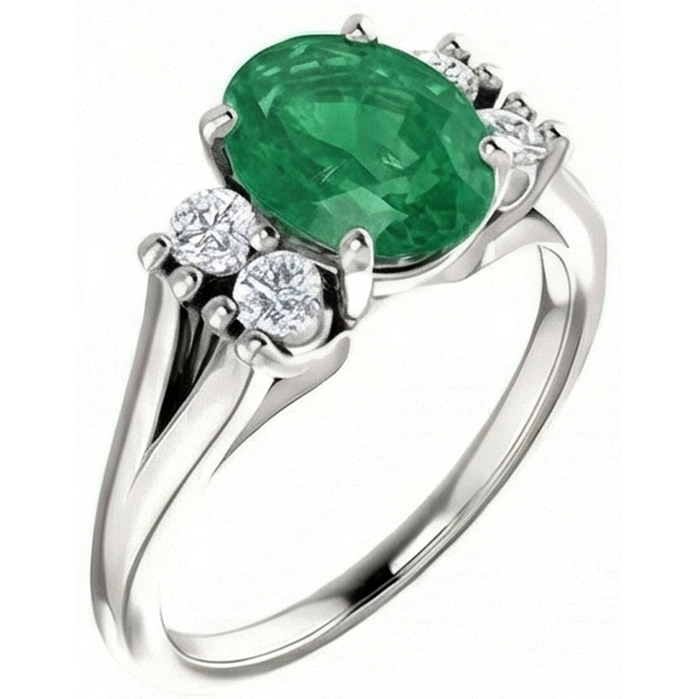 Anello anniversario 7.40 carati con Verde smeraldo e diamanti. oro bianco 14 carati