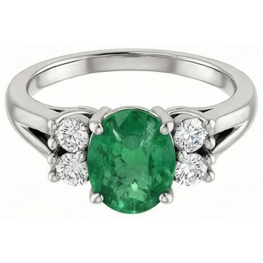 Anello anniversario 7.40 carati con Verde smeraldo e diamanti. oro bianco 14 carati