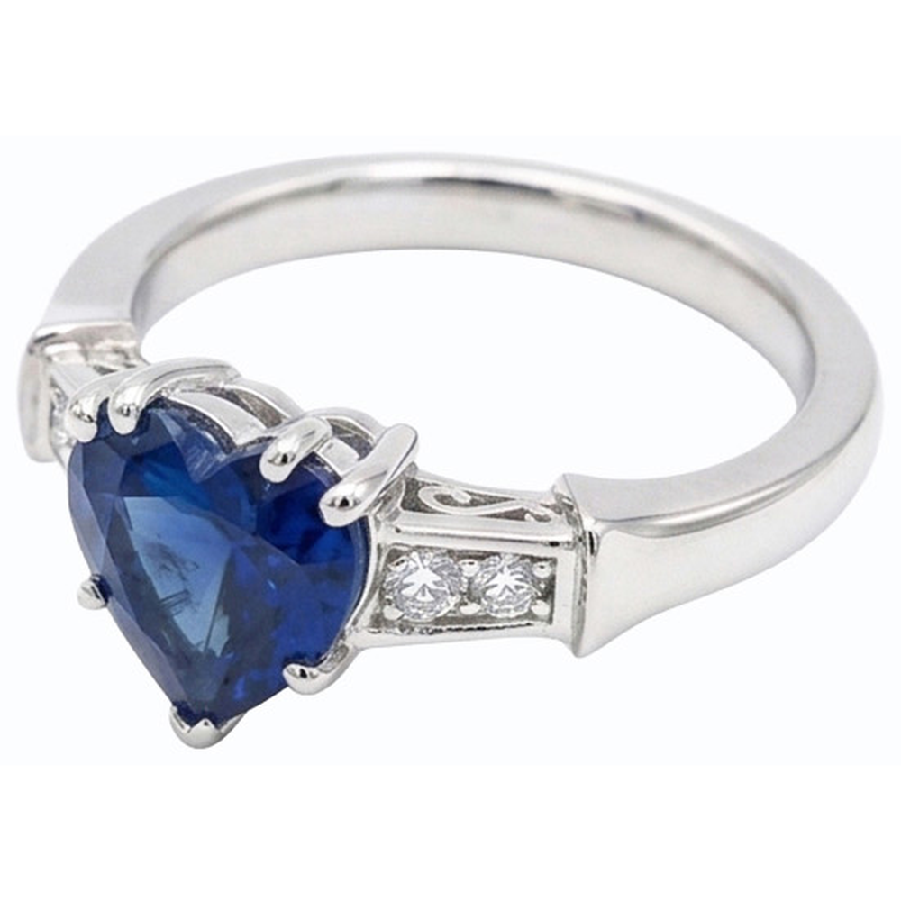 Anello anniversario a forma di cuore 1,75 carati Zaffiro dello Sri Lanka con 5 diamanti in pietra