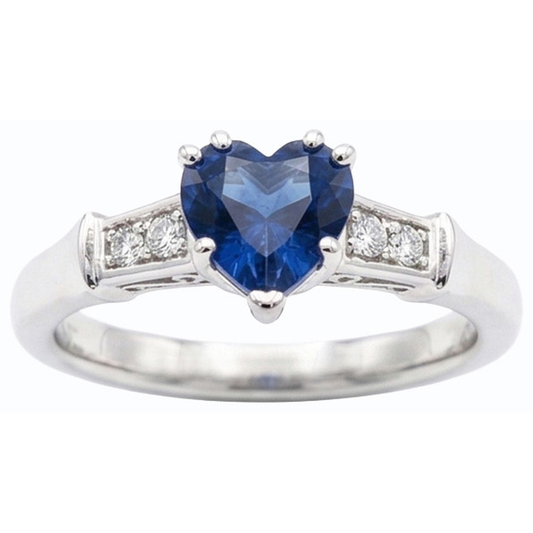 Anello anniversario a forma di cuore 1,75 carati Zaffiro dello Sri Lanka con 5 diamanti in pietra