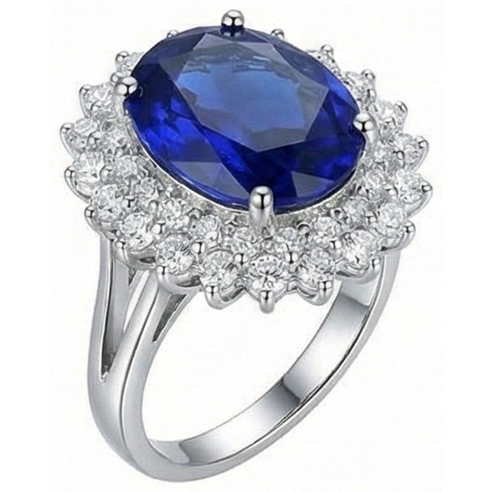 Anello anniversario con diamante e tanzanite blu taglio ovale da 1.85 carati