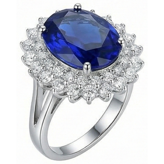 Anello anniversario con diamante e tanzanite blu taglio ovale da 1.85 carati