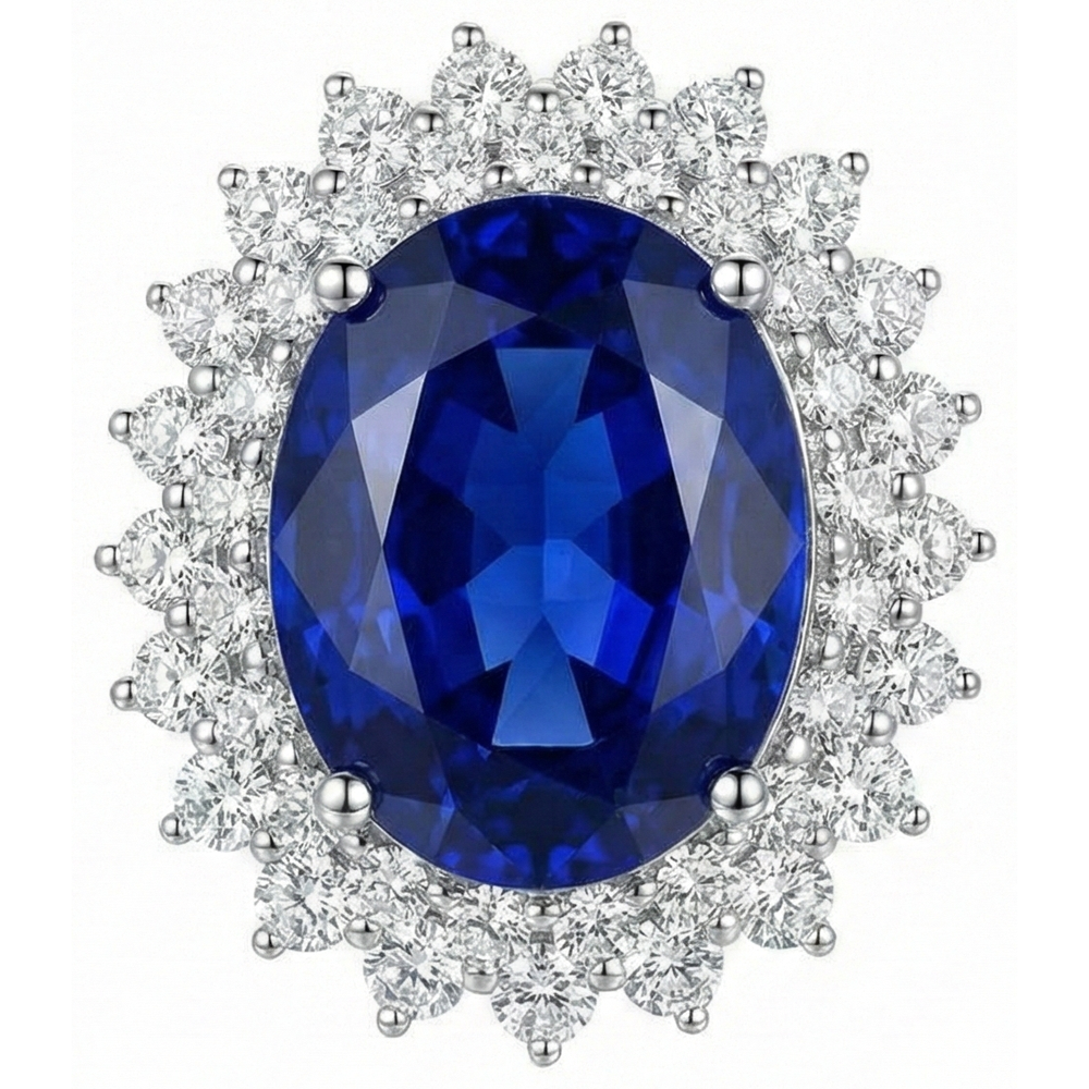 Anello anniversario con diamante e tanzanite blu taglio ovale da 1.85 carati