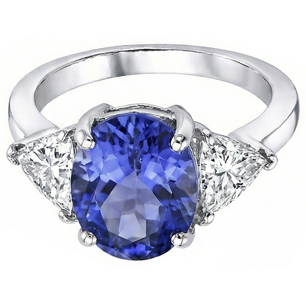 Anello anniversario con tre pietre in tanzanite ovale da 8,01 carati