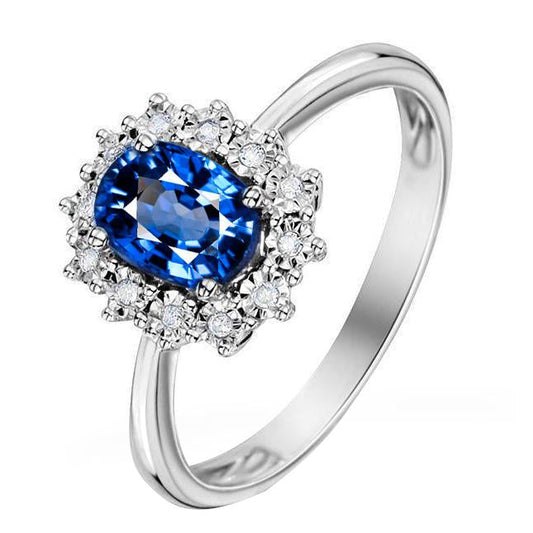 Anello anniversario in oro bianco 14 carati con zaffiro blu di Ceylon 3 carati - harrychadent.it