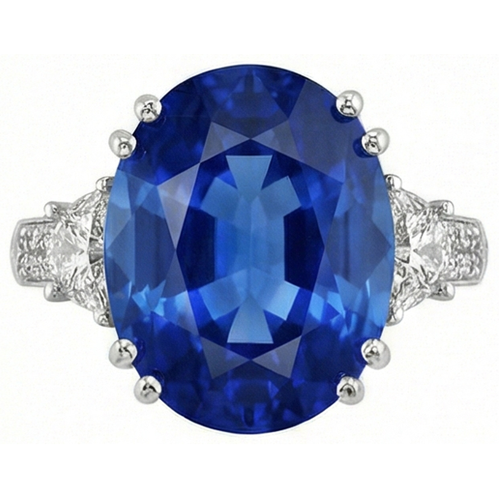 Anello anniversario con zaffiro blu ovale Sri Lanka da 3 carati e diamanti in oro bianco 14K