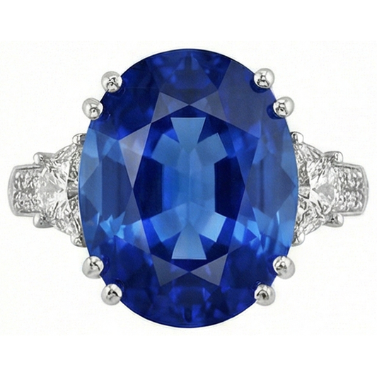 Anello anniversario con zaffiro blu ovale Sri Lanka da 3 carati e diamanti in oro bianco 14K